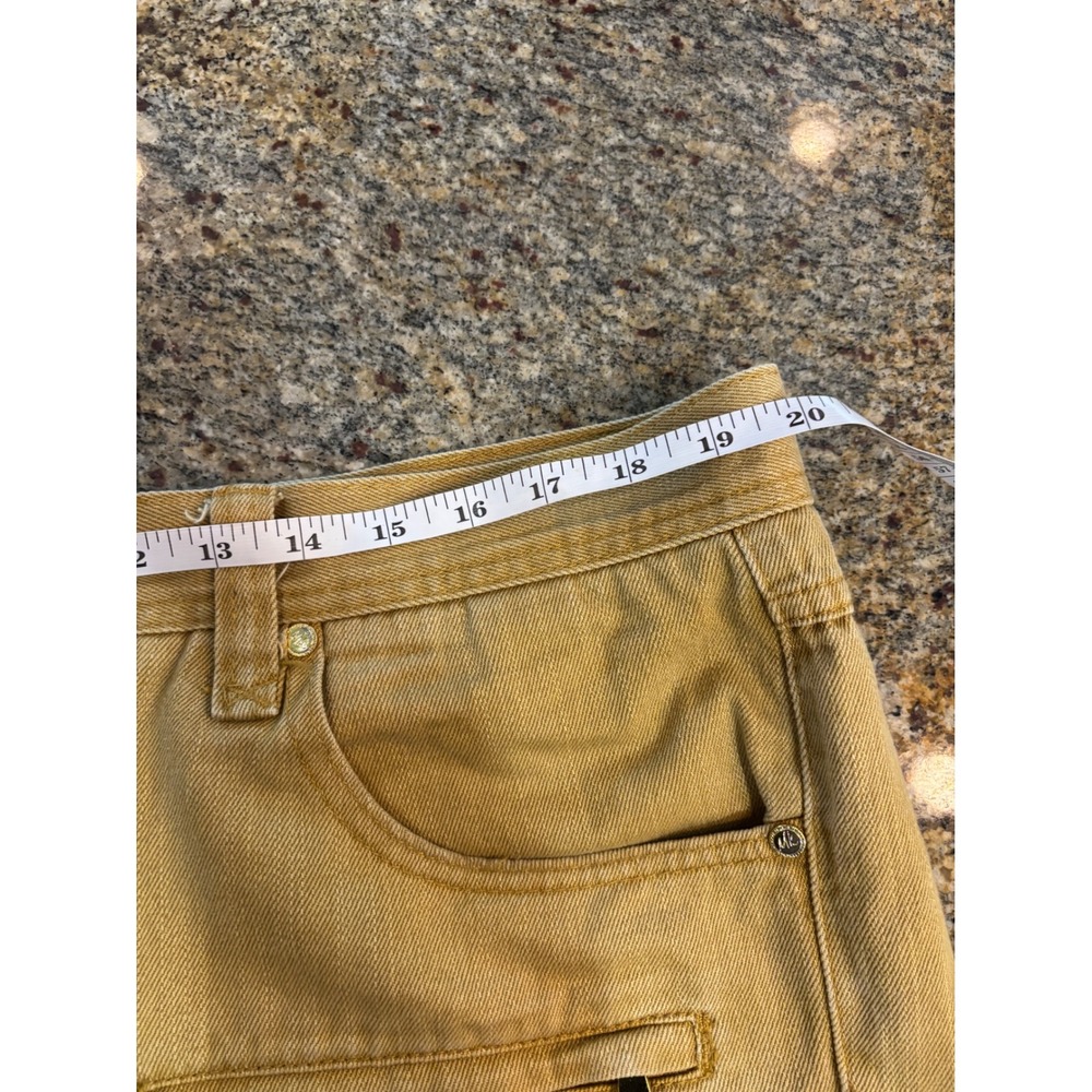 Makobi Mens 38 Distressed Biker Moto Denim Shorts Mustard Yellow Zippers - Picture 2 of 12